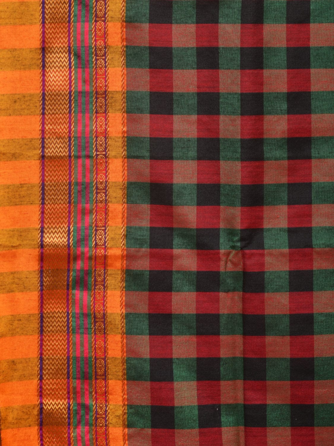 Black and Yellow ilkal Cotton Saree with Checks Design No Blouse o0450