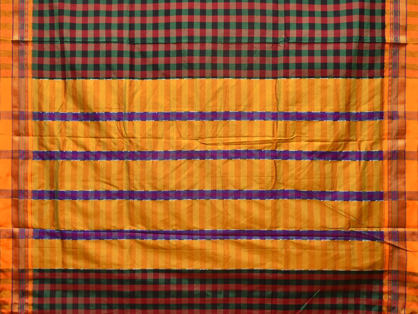 Black and Yellow ilkal Cotton Saree with Checks Design No Blouse o0450