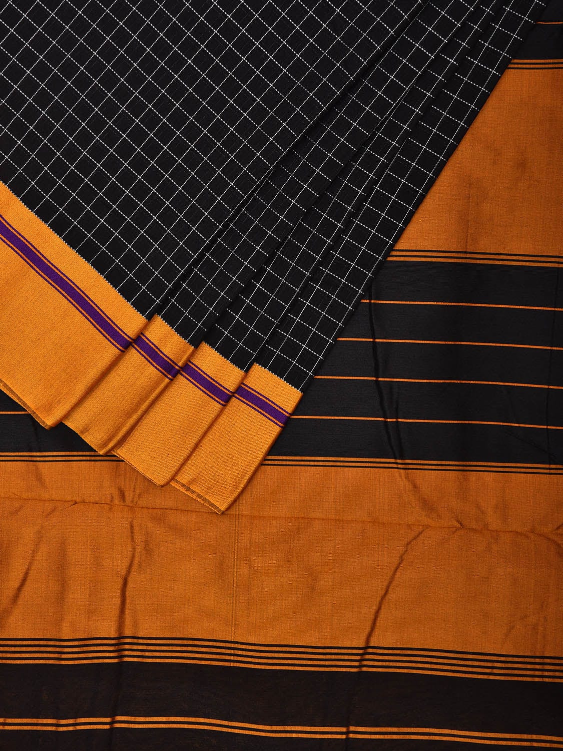 Black and Yellow ilkal Cotton Viscose Saree with Checks Design o0526