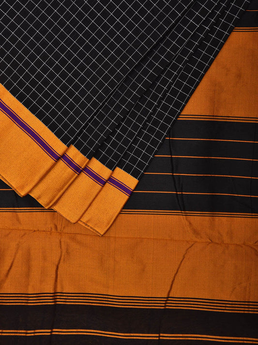 Black and Yellow ilkal Cotton Viscose Saree with Checks Design o0526