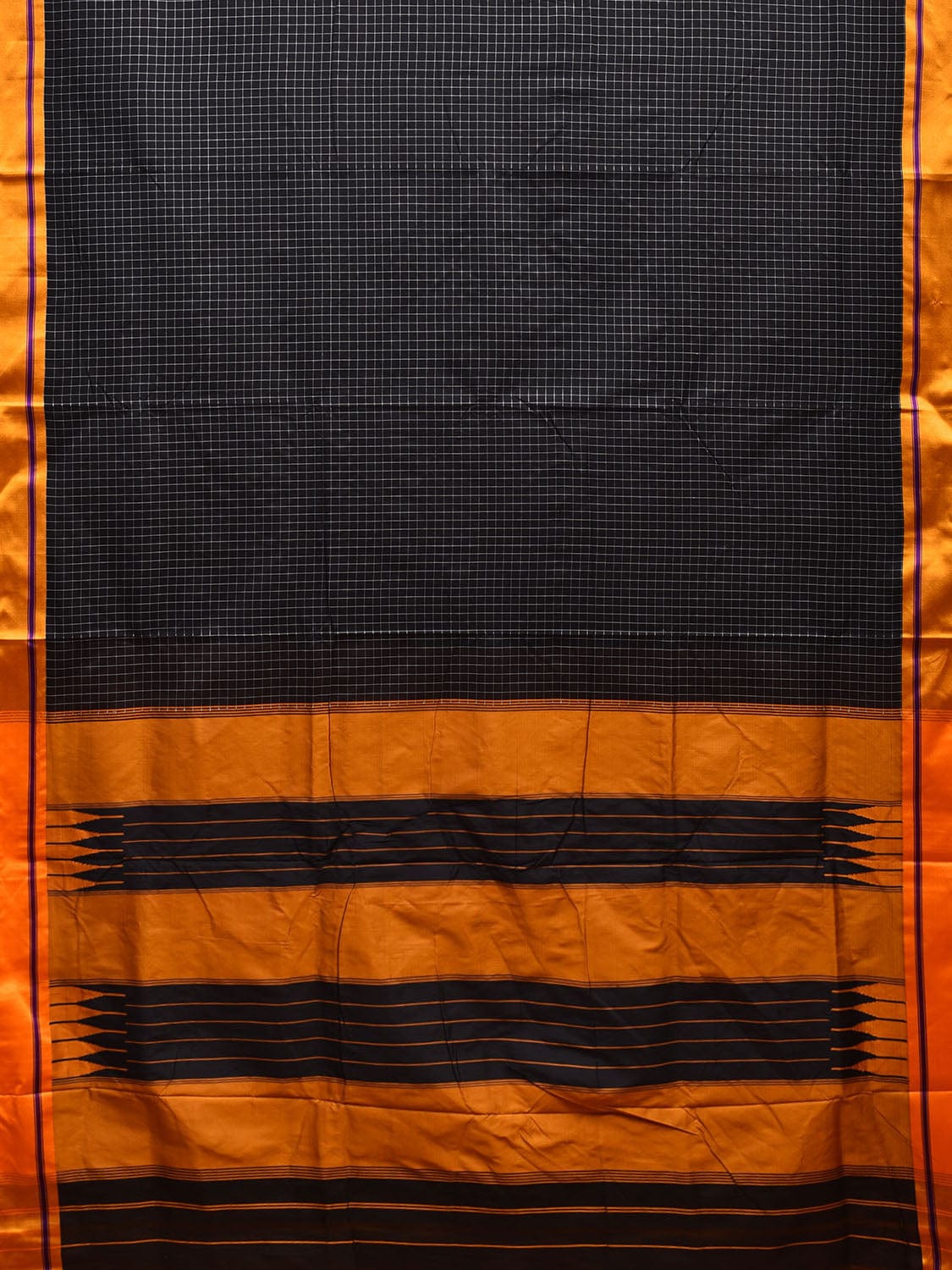 Black and Yellow ilkal Cotton Viscose Saree with Checks Design o0526