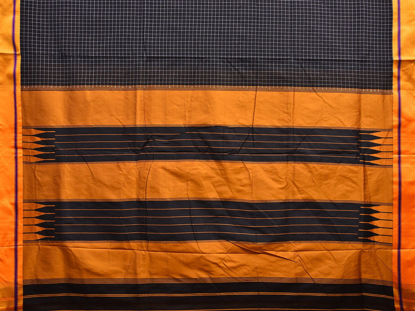 Black and Yellow ilkal Cotton Viscose Saree with Checks Design o0526