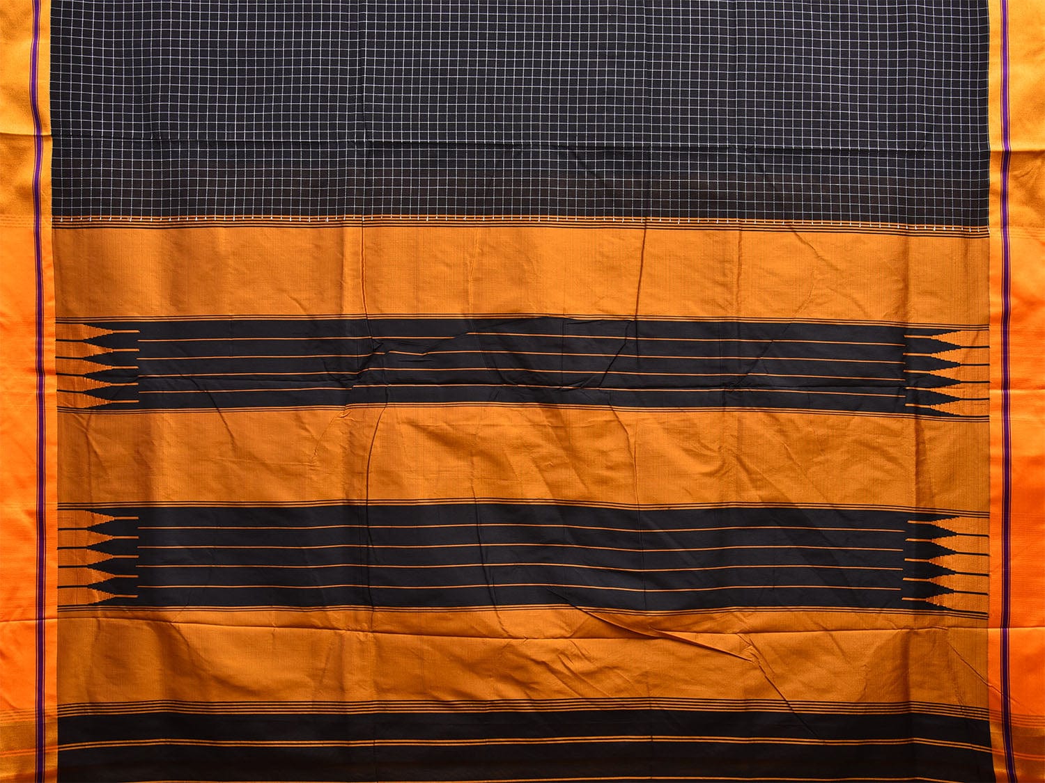 Black and Yellow ilkal Cotton Viscose Saree with Checks Design o0526
