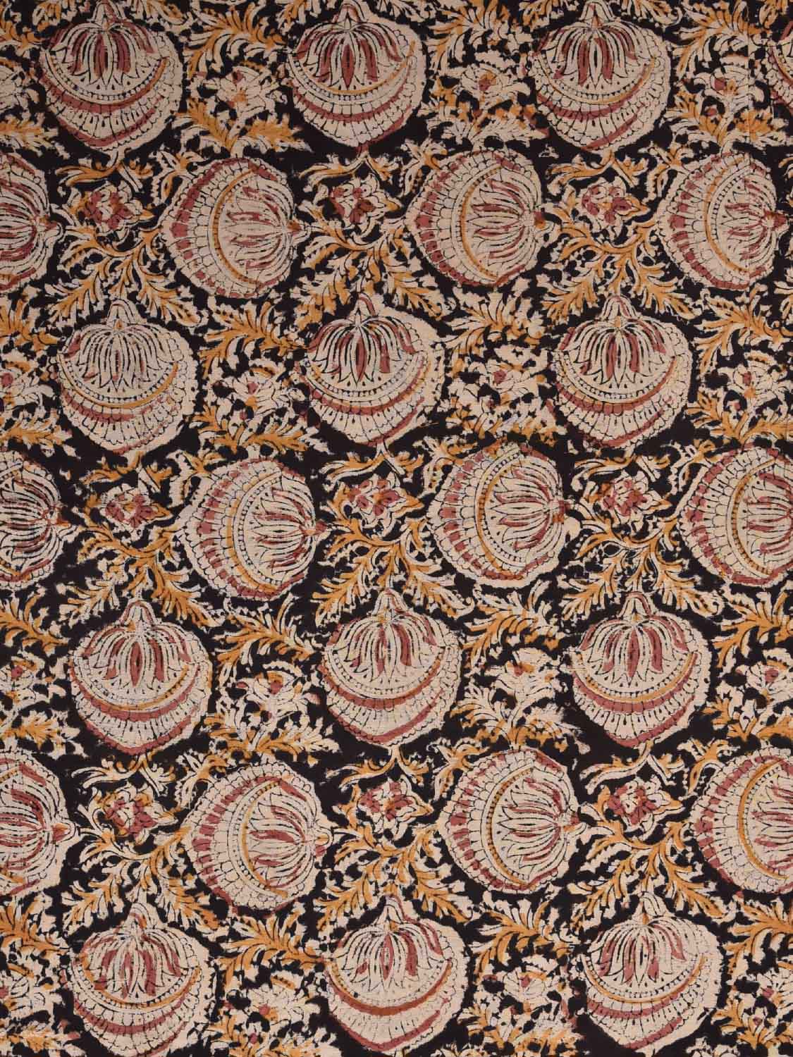 Black and Yellow Kalamkari Block Print Cotton Blouse with Floral Design Length 1mt Width 44 Inches BL0121