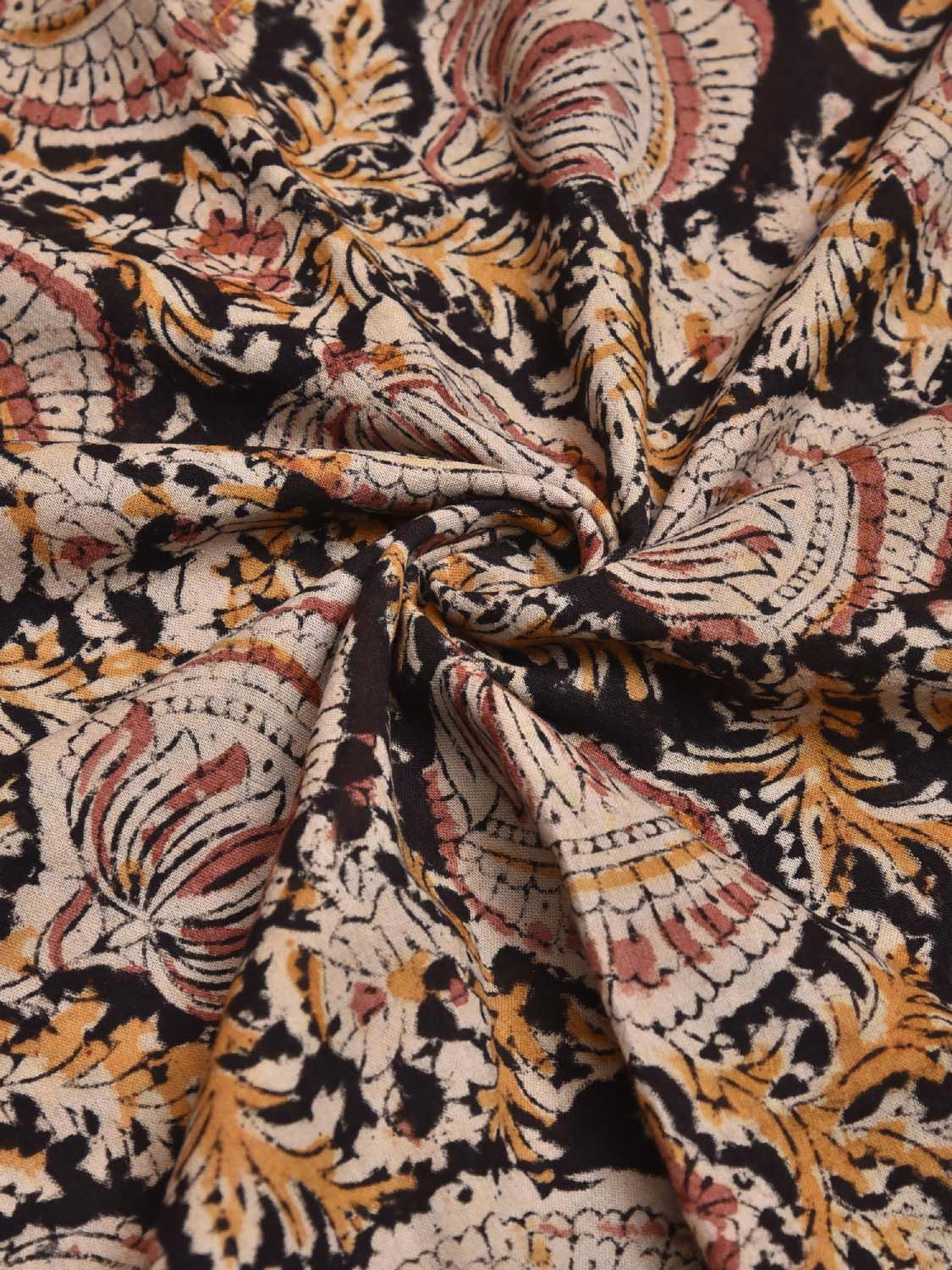 Black and Yellow Kalamkari Block Print Cotton Blouse with Floral Design Length 1mt Width 44 Inches BL0121