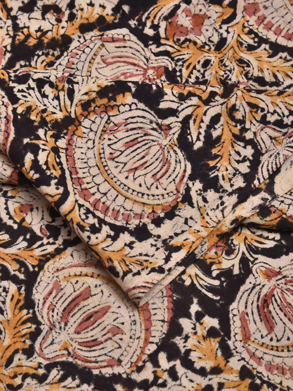 Black and Yellow Kalamkari Block Print Cotton Blouse with Floral Design Length 1mt Width 44 Inches BL0121