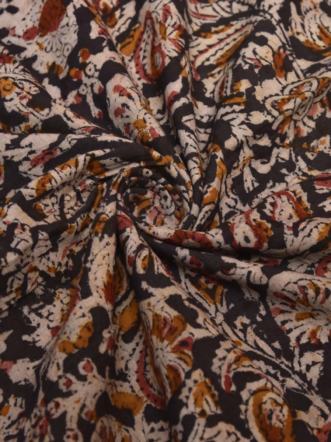 Black and Yellow Kalamkari Block Print Cotton Blouse with Floral Design Length 1mt Width 44 Inches BL0133