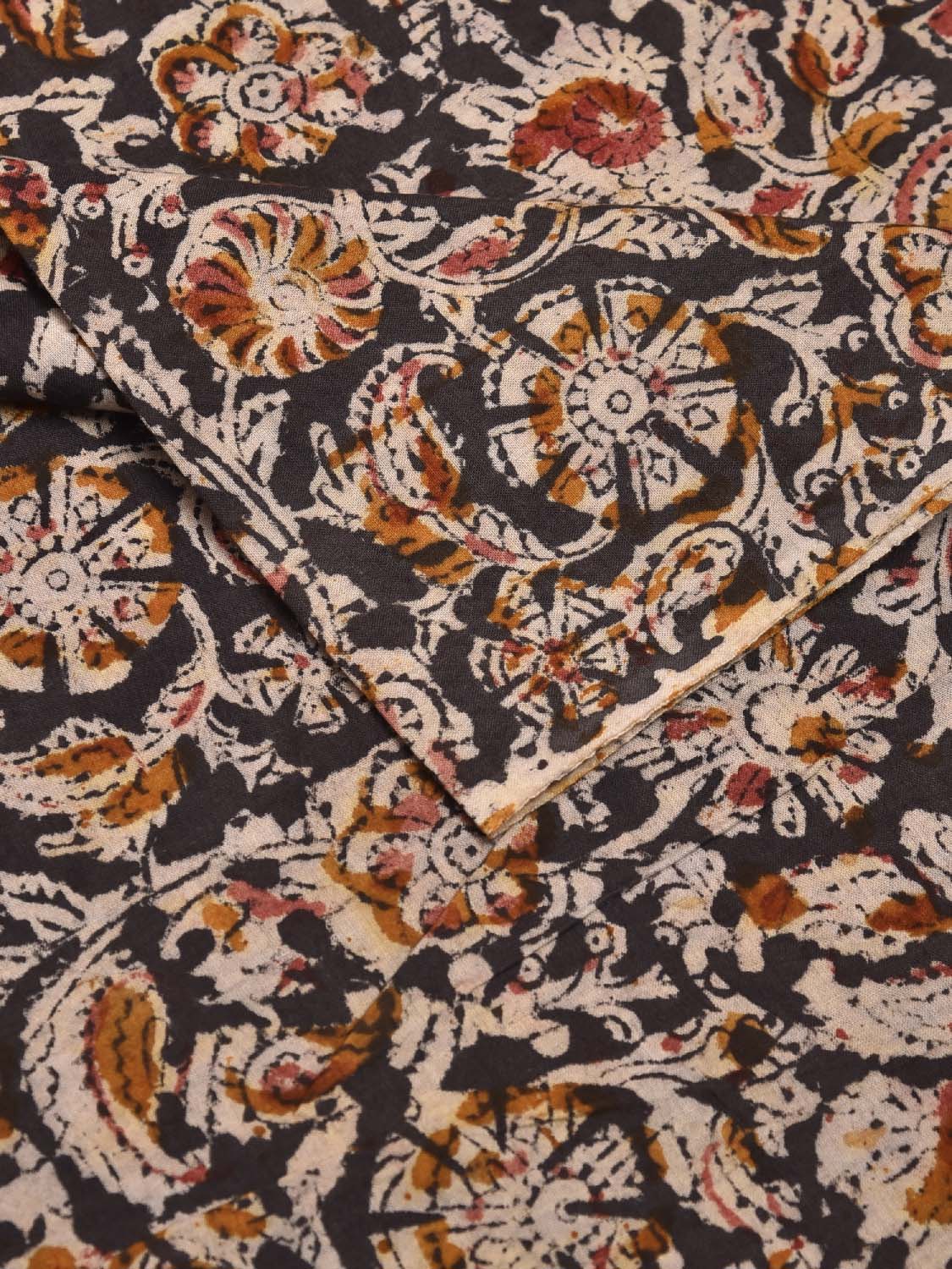 Black and Yellow Kalamkari Block Print Cotton Blouse with Floral Design Length 1mt Width 44 Inches BL0133