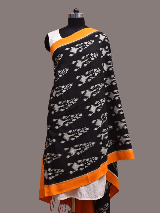 Black and Yellow Pochampally Ikat Cotton Handloom Dupatta with Big Buta Design ds3651