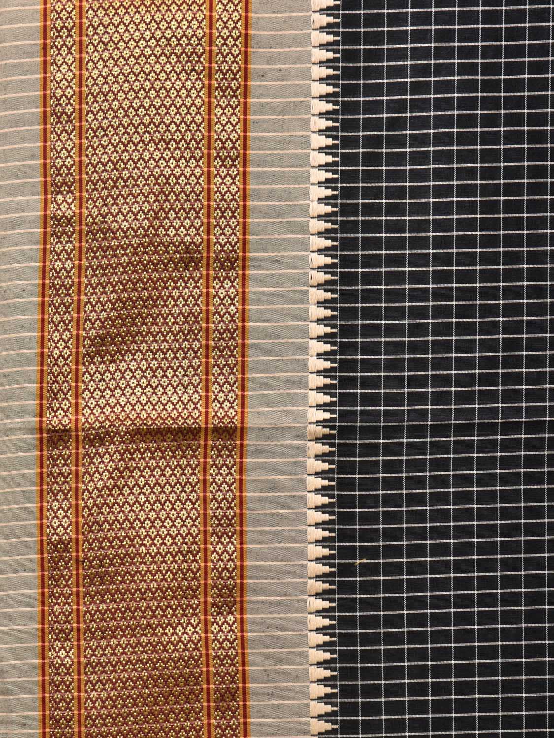 Black Bamboo Cotton Saree with Checks Design bc0087
