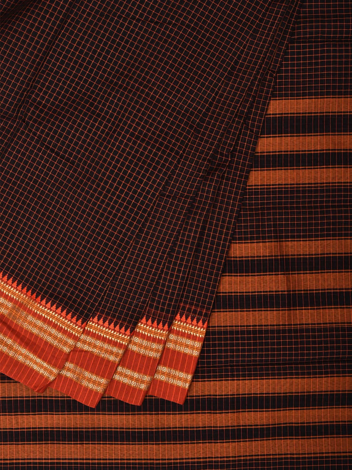 Black Bamboo Cotton Saree with Checks Design bc0092