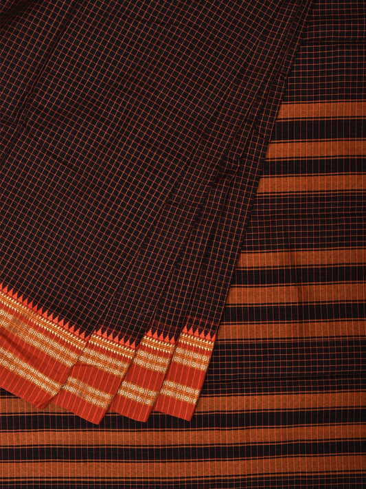 Black Bamboo Cotton Saree with Checks Design bc0092