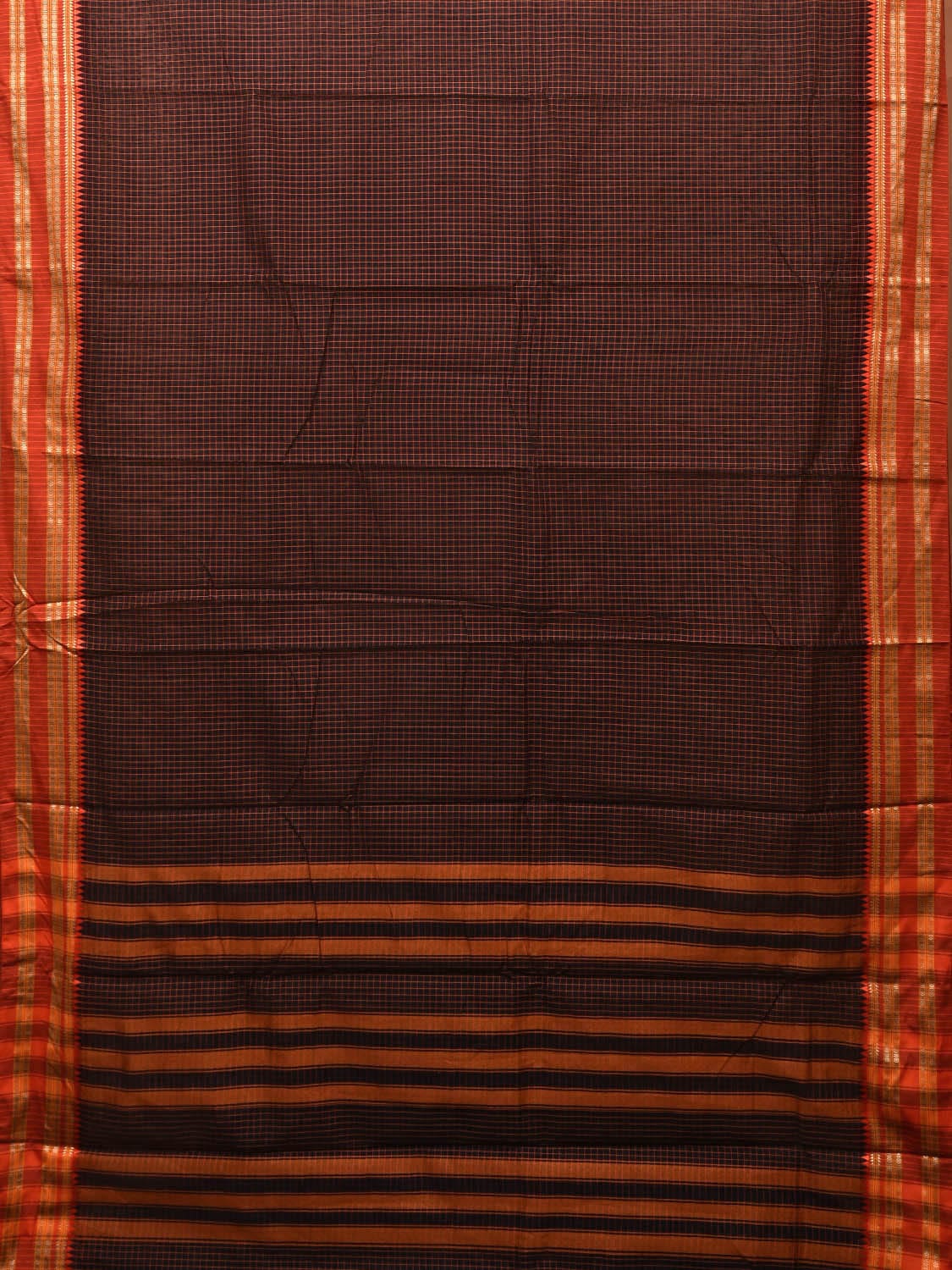 Black Bamboo Cotton Saree with Checks Design bc0092