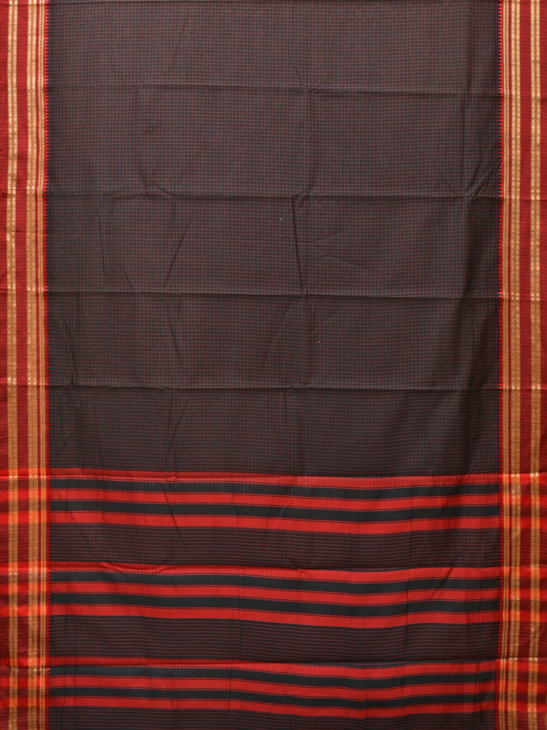 Black Bamboo Cotton Saree with Checks Design bc0120