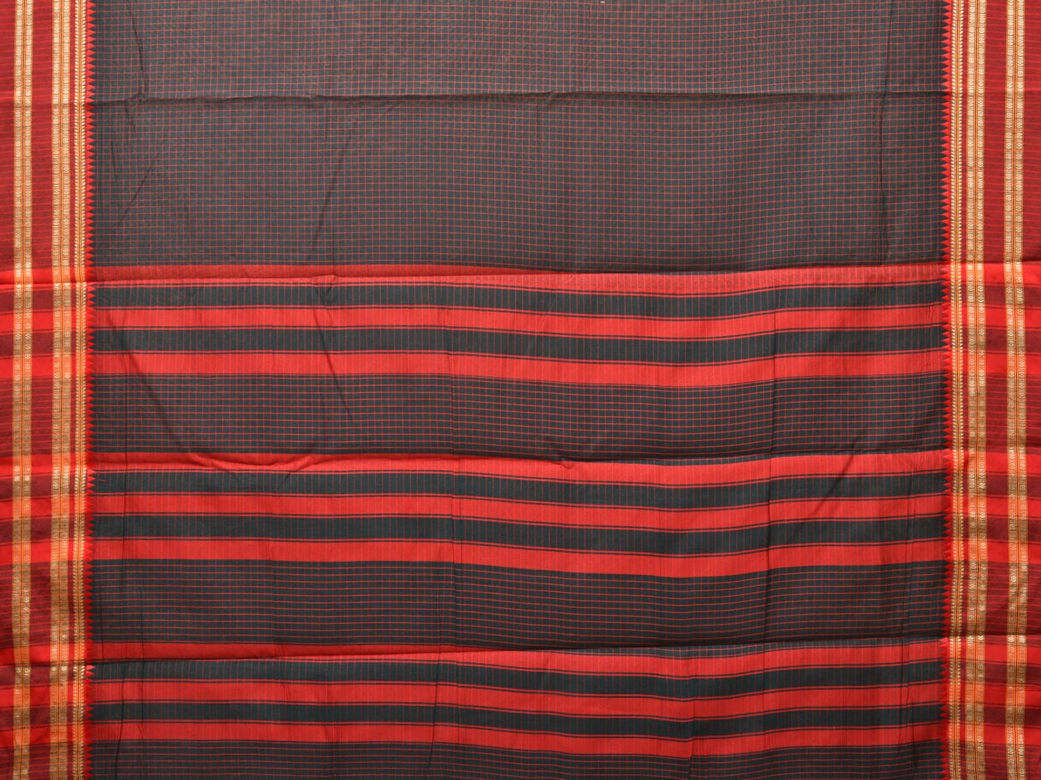 Black Bamboo Cotton Saree with Checks Design bc0120