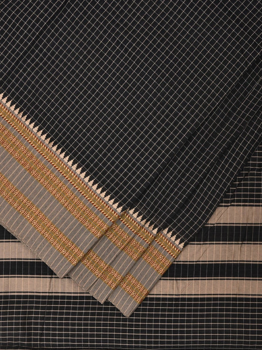 Black Bamboo Cotton Saree with Checks Design No Blouse bc0301