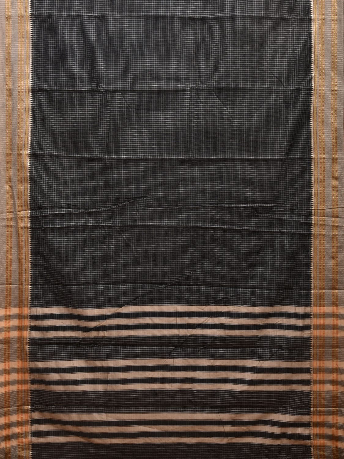 Black Bamboo Cotton Saree with Checks Design No Blouse bc0301