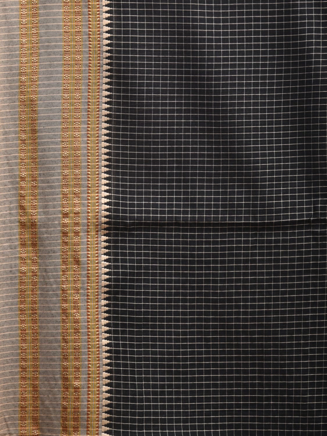Black Bamboo Cotton Saree with Checks Design No Blouse bc0301