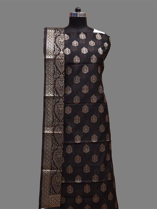 Black Banaras Cotton Viscose Dress Material with Dupatta, Top and Plain Bottom Design dm0071