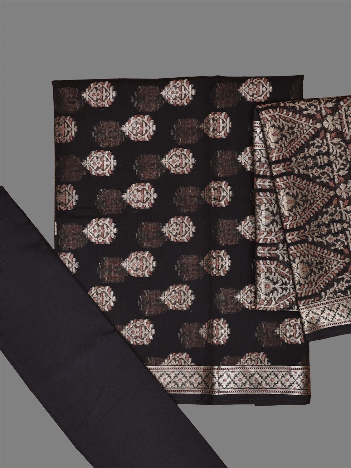 Black Banaras Cotton Viscose Dress Material with Dupatta, Top and Plain Bottom Design dm0071