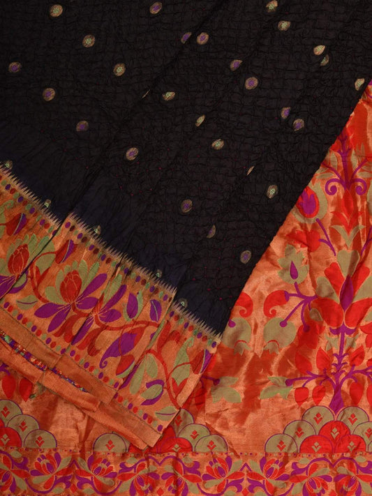 Black Bandhani Banaras Paithani Silk Handloom Saree with Border Design bn0284