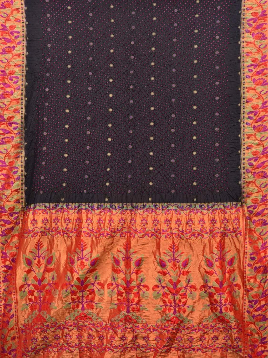 Black Bandhani Banaras Paithani Silk Handloom Saree with Border Design bn0284