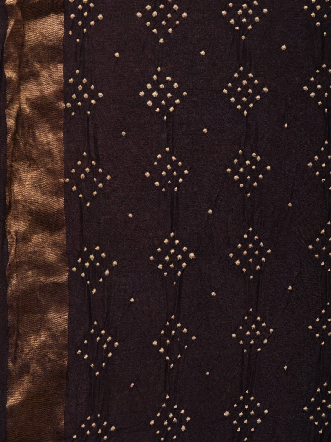 Black Bandhani Kalamkari Hand Painted Tussar Handloom Saree with Zari Border bn0327
