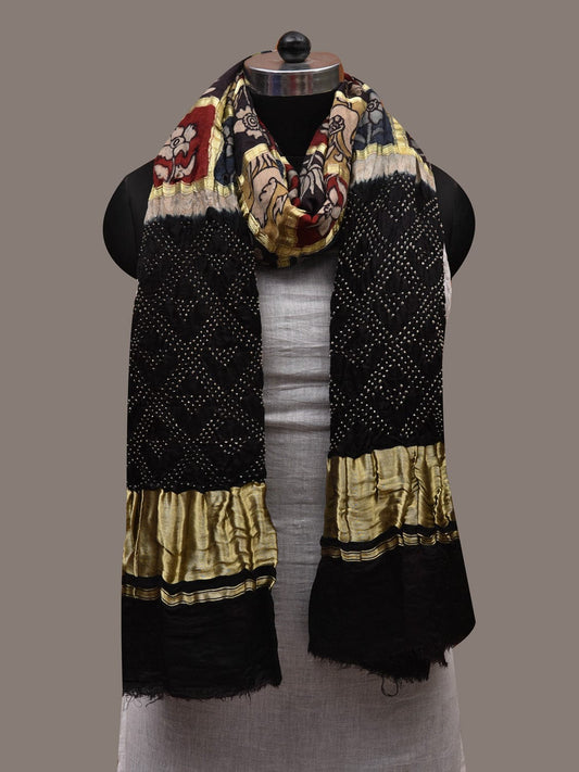 Black Bandhani Kalamkari Kanchipuram Silk Handloom Dupatta with Big Checks Design ds2732