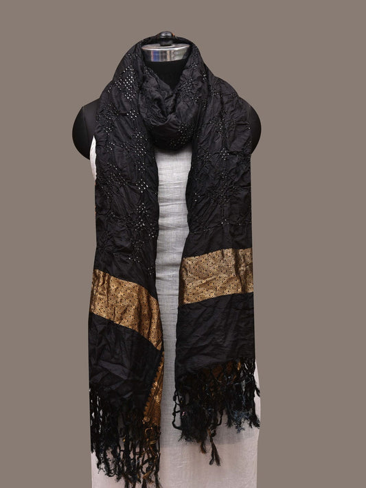 Black Bandhani Kanchipuram Silk Handloom Dupatta with Border Design ds2744
