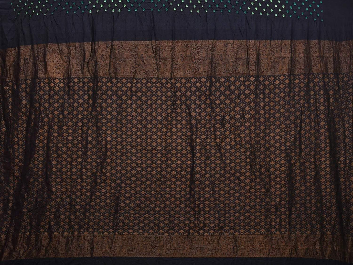 Black Bandhani Kanchipuram Silk Handloom Saree with Body Buta Design bn0226