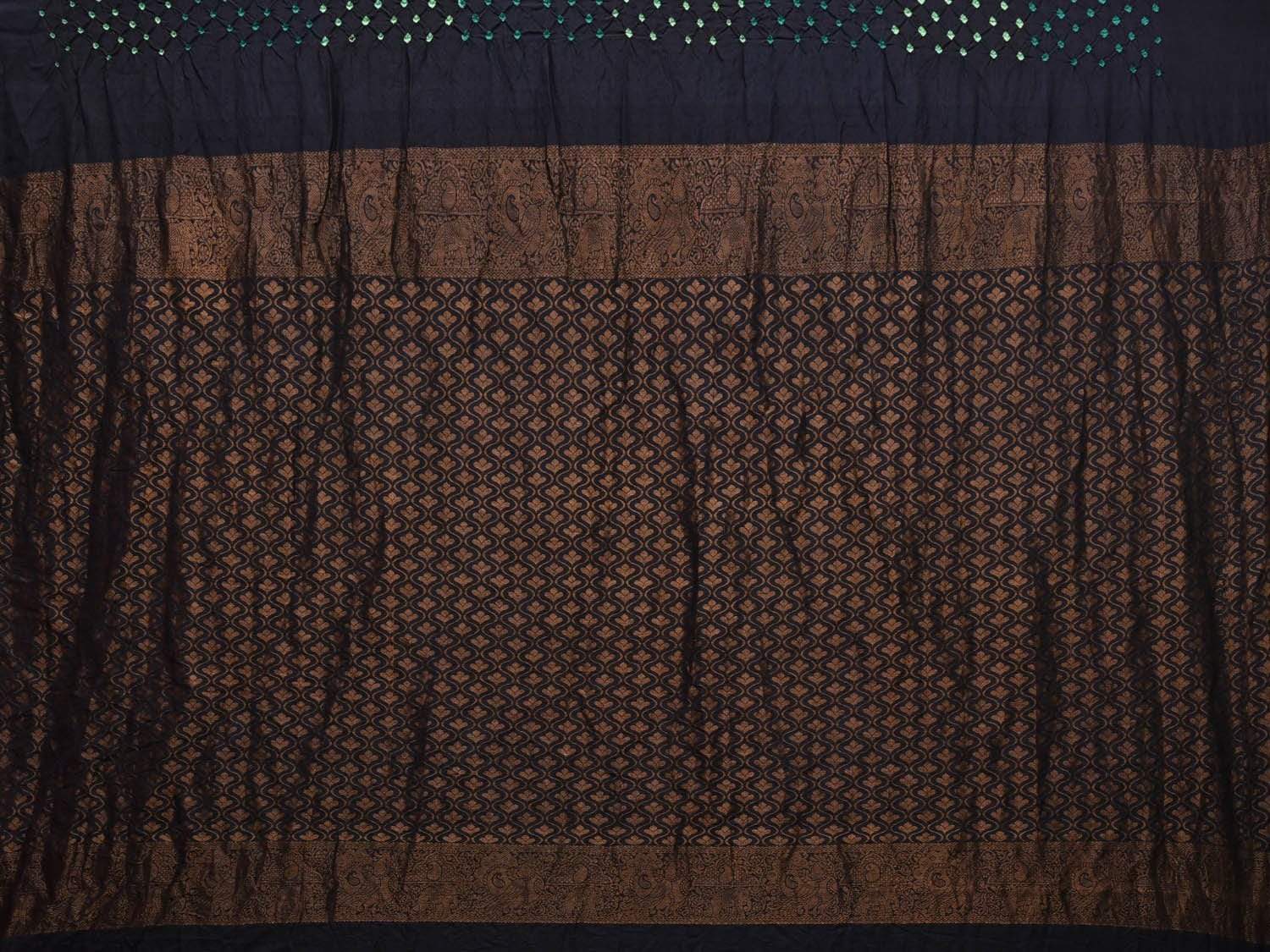 Black Bandhani Kanchipuram Silk Handloom Saree with Body Buta Design bn0226