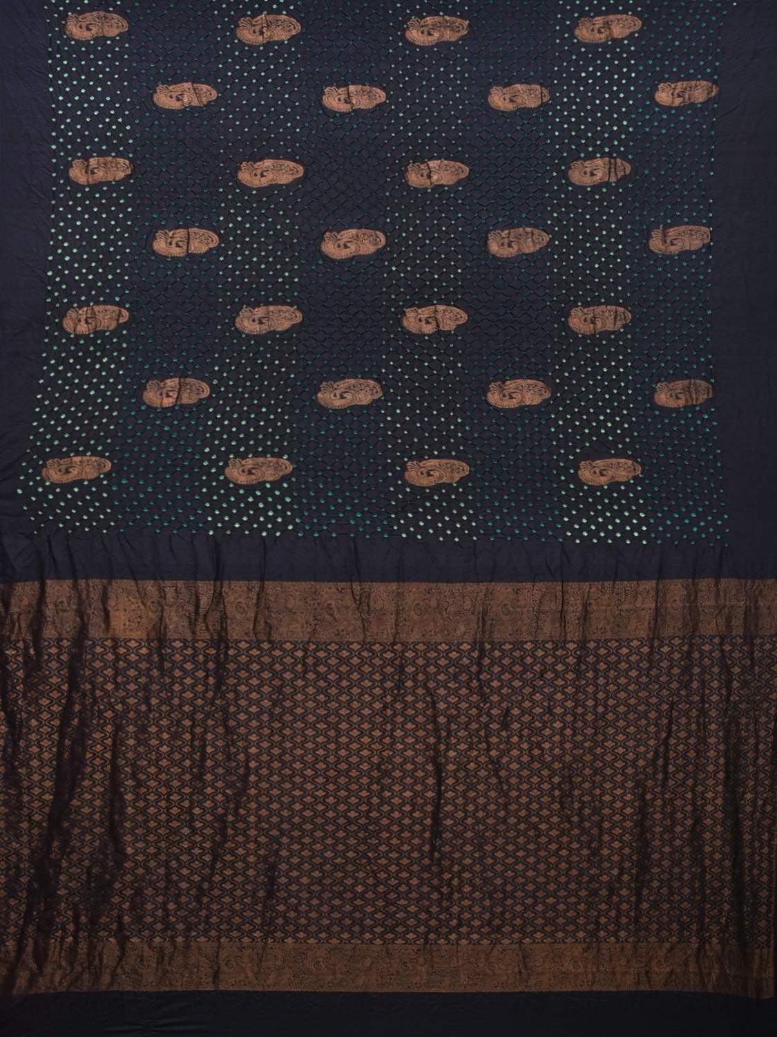 Black Bandhani Kanchipuram Silk Handloom Saree with Body Buta Design bn0226