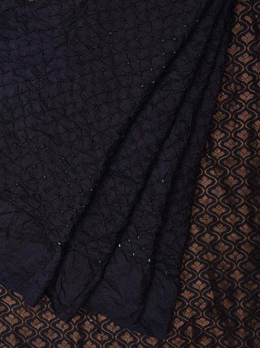 Black Bandhani Kanchipuram Silk Handloom Saree with Body Buta Design bn0226