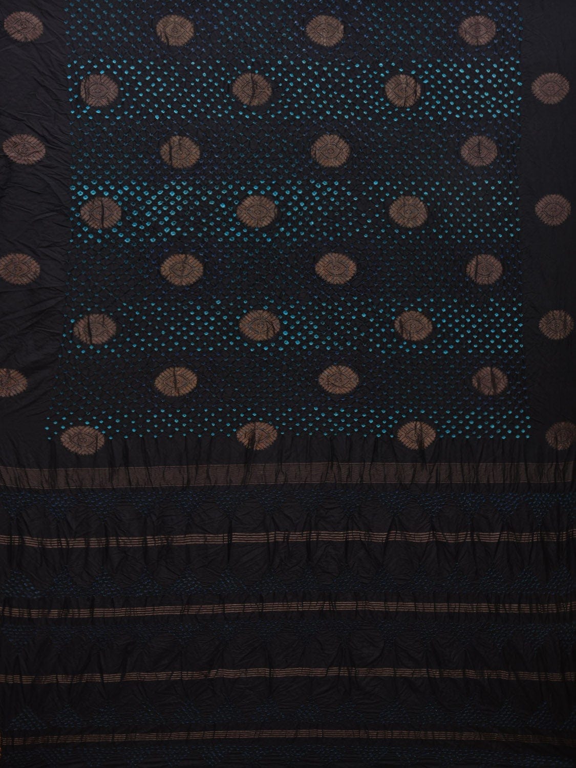 Black Bandhani Kanchipuram Silk Handloom Saree with Body Buta Design bn0332