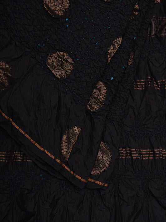 Black Bandhani Kanchipuram Silk Handloom Saree with Body Buta Design bn0332