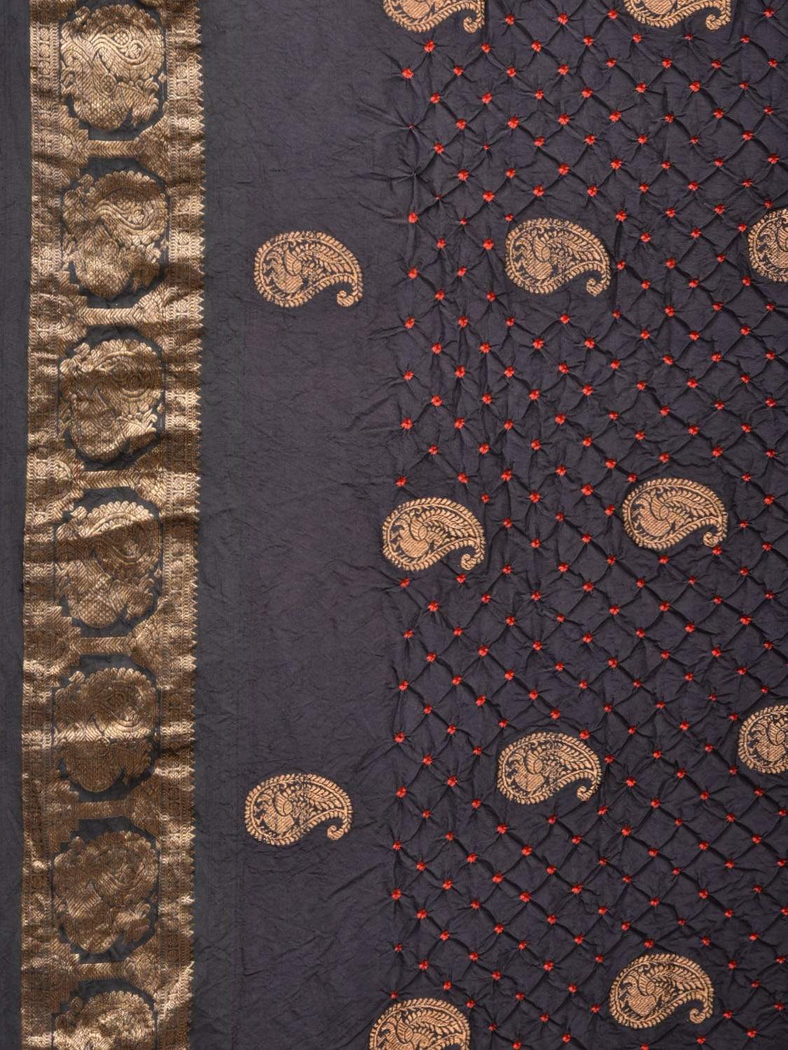 Black Bandhani Kanchipuram Silk Handloom Saree with Mango Buta Design bn0222