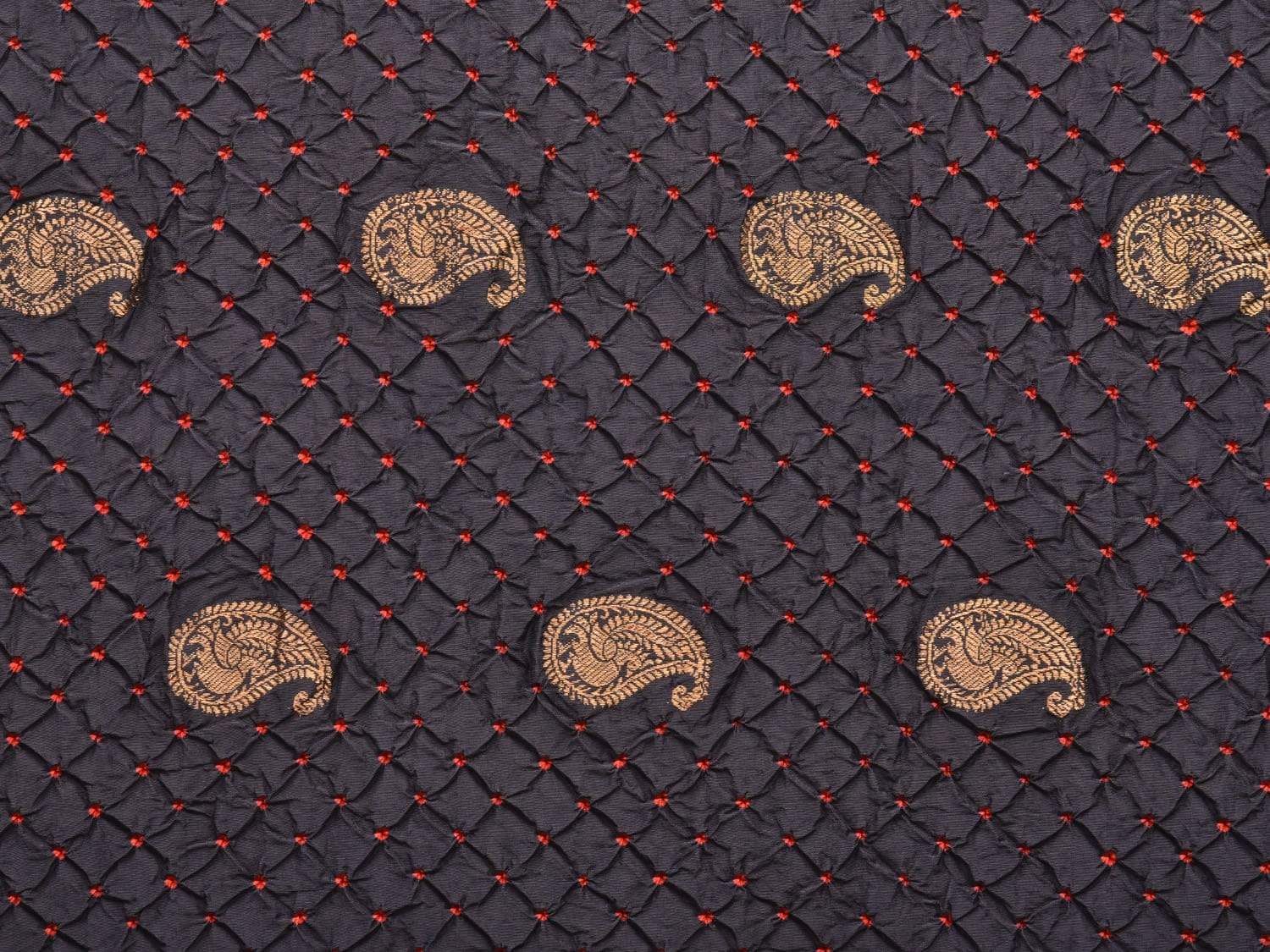 Black Bandhani Kanchipuram Silk Handloom Saree with Mango Buta Design bn0222
