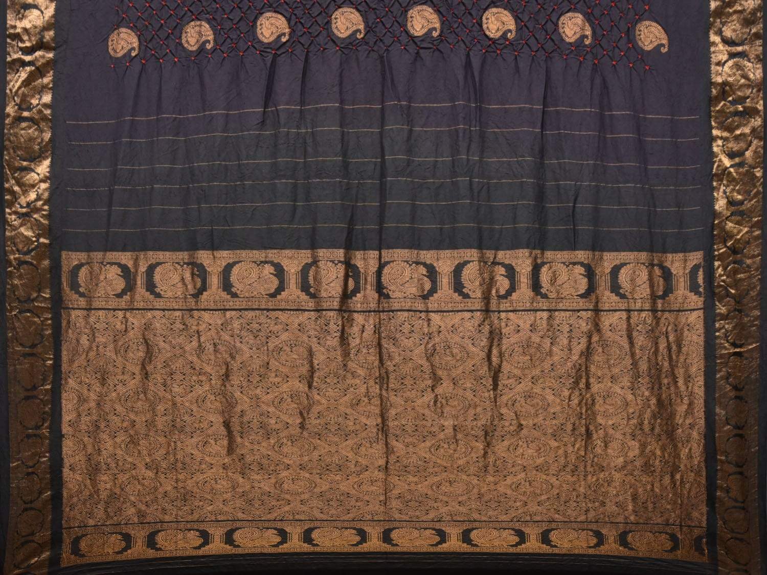 Black Bandhani Kanchipuram Silk Handloom Saree with Mango Buta Design bn0222