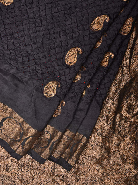 Black Bandhani Kanchipuram Silk Handloom Saree with Mango Buta Design bn0222