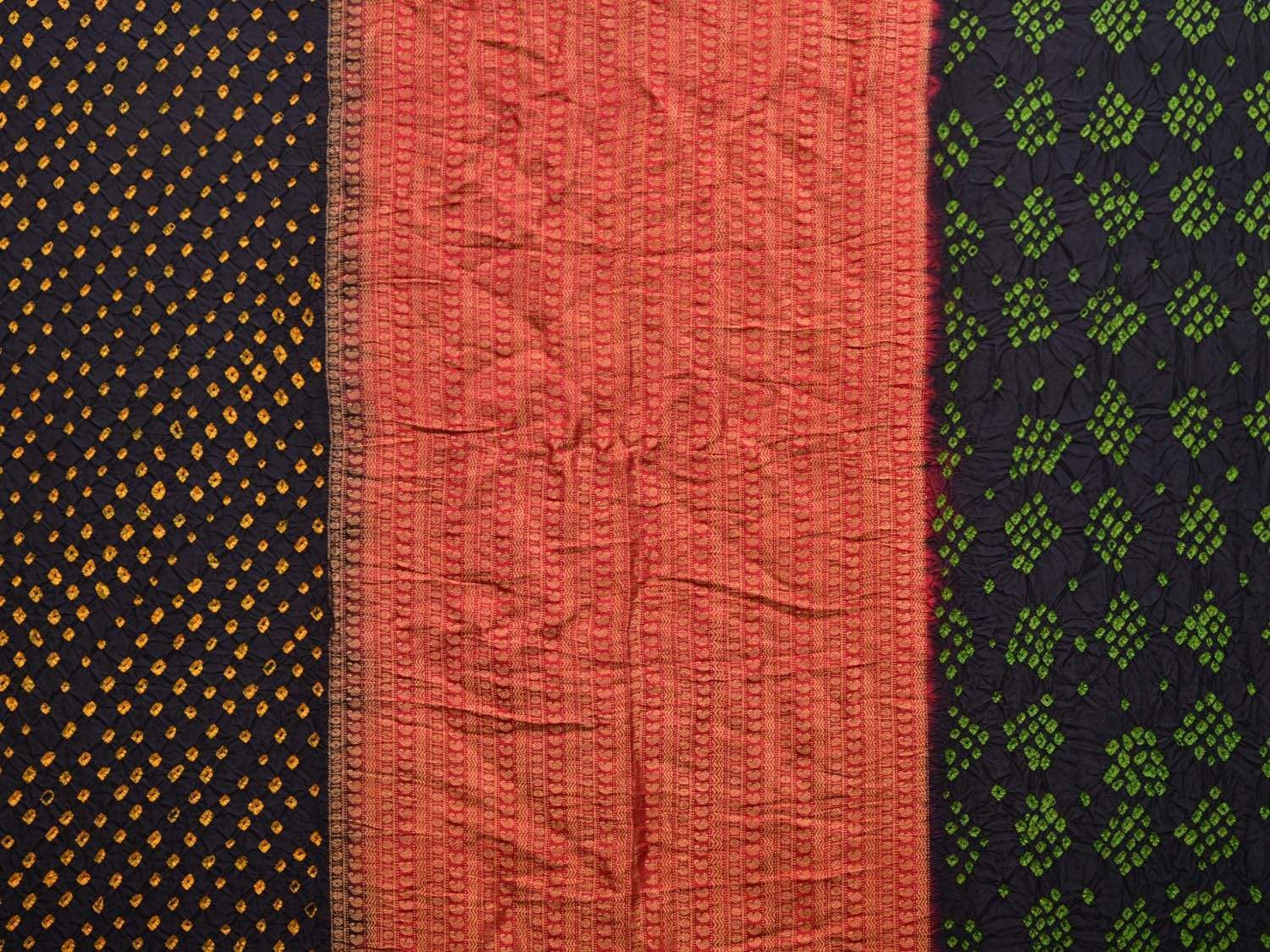 Black Bandhani Kanchipuram Silk Handloom Saree with Middle Brocade Design bn0230