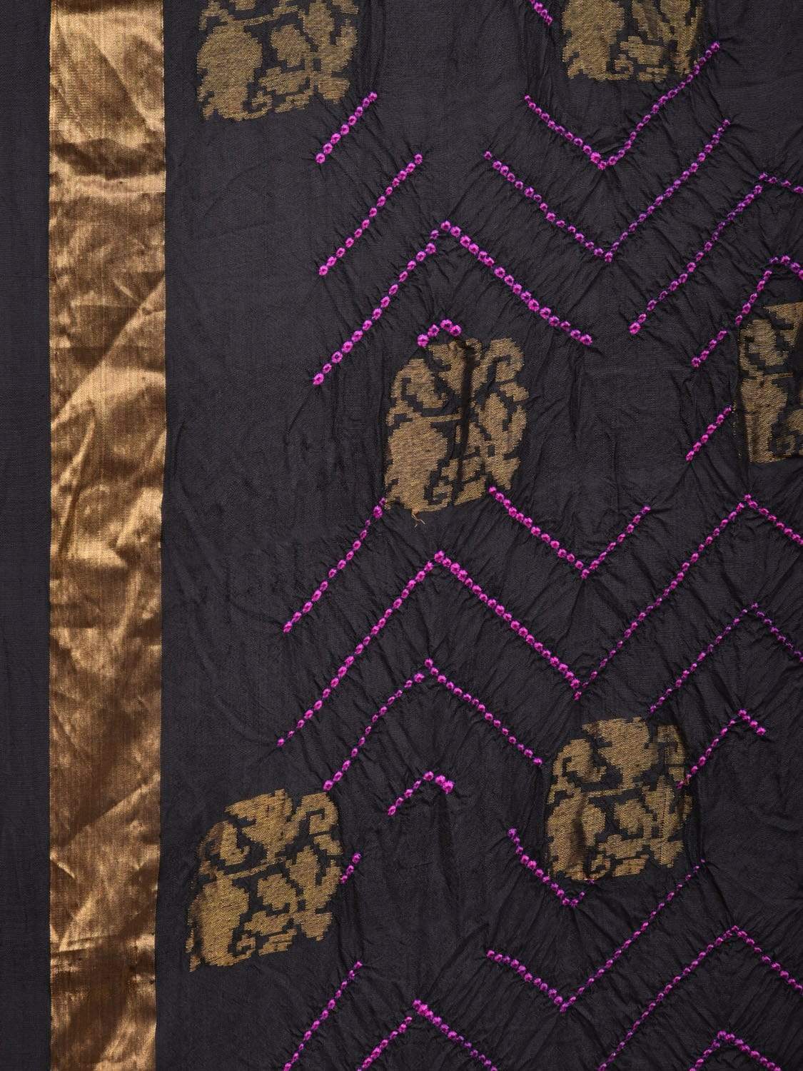 Black Bandhani Kanchipuram Silk Handloom Saree with Nilambari Buta Design bn0228