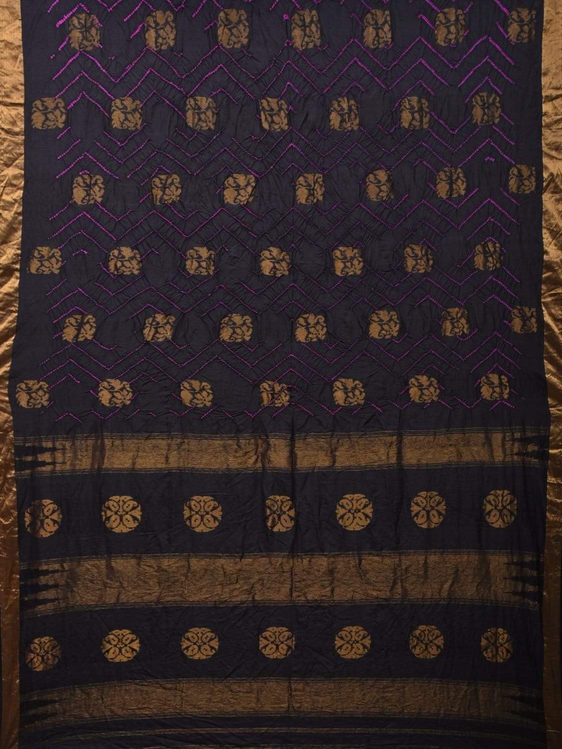 Black Bandhani Kanchipuram Silk Handloom Saree with Nilambari Buta Design bn0228