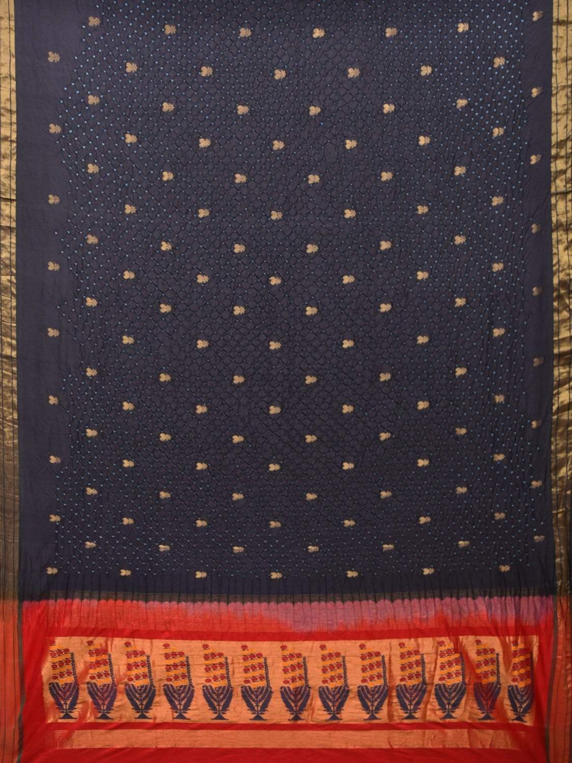 Black Bandhani Paithani Silk Handloom Saree with Pallu Design bn0199