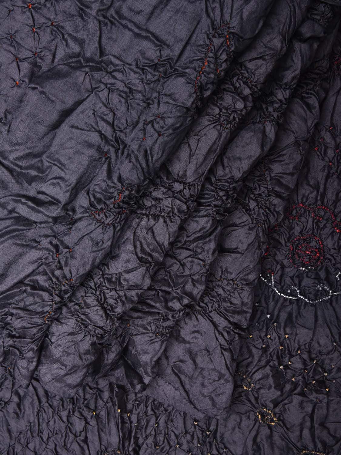Black Bandhani Silk Handloom Saree with Multicolor Bandhej Work Design bn0224