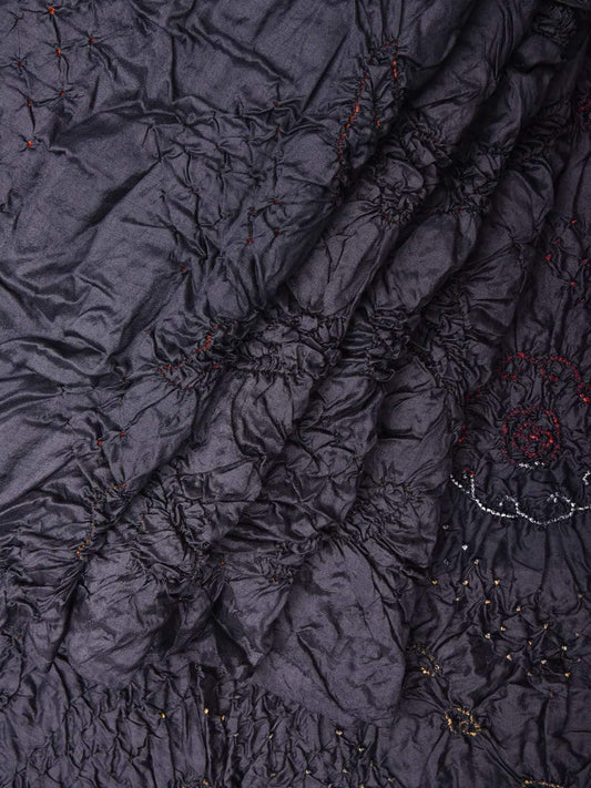 Black Bandhani Silk Handloom Saree with Multicolor Bandhej Work Design bn0224