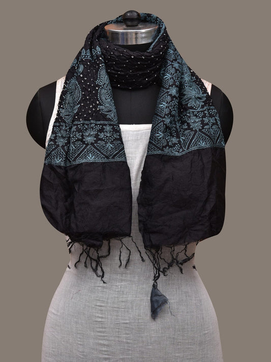 Black Bandhani Silk Stole with Embroidary Work Design ds2852