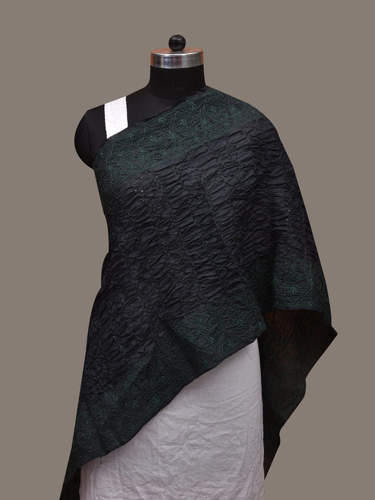 Black Bandhani Tussar Stole with Embroidary Work Design ds3081
