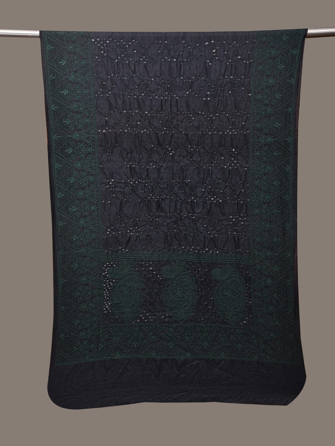 Black Bandhani Tussar Stole with Embroidary Work Design ds3081