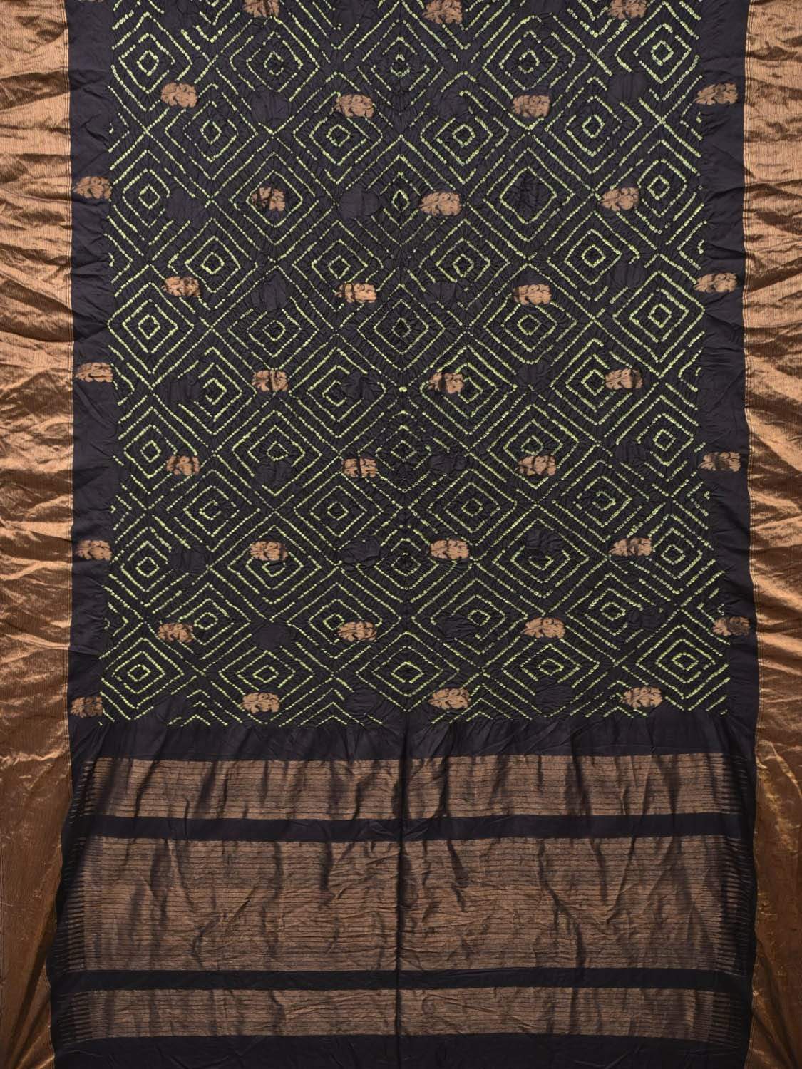 Black Bandhani Uppada Silk Handloom Saree with Nilambari Buta Design bn0178