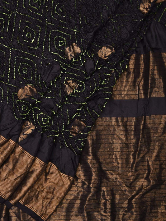 Black Bandhani Uppada Silk Handloom Saree with Nilambari Buta Design bn0178